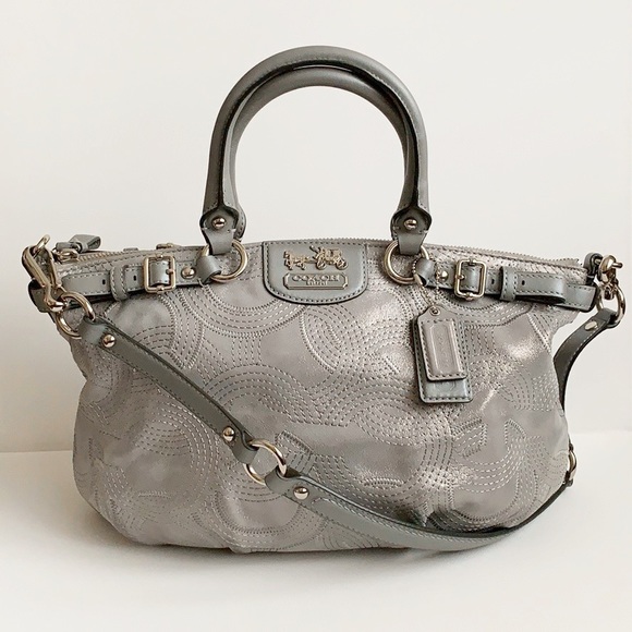 Coach Handbags - Coach Madison Sophia Silver Stitched OpArt Satchel